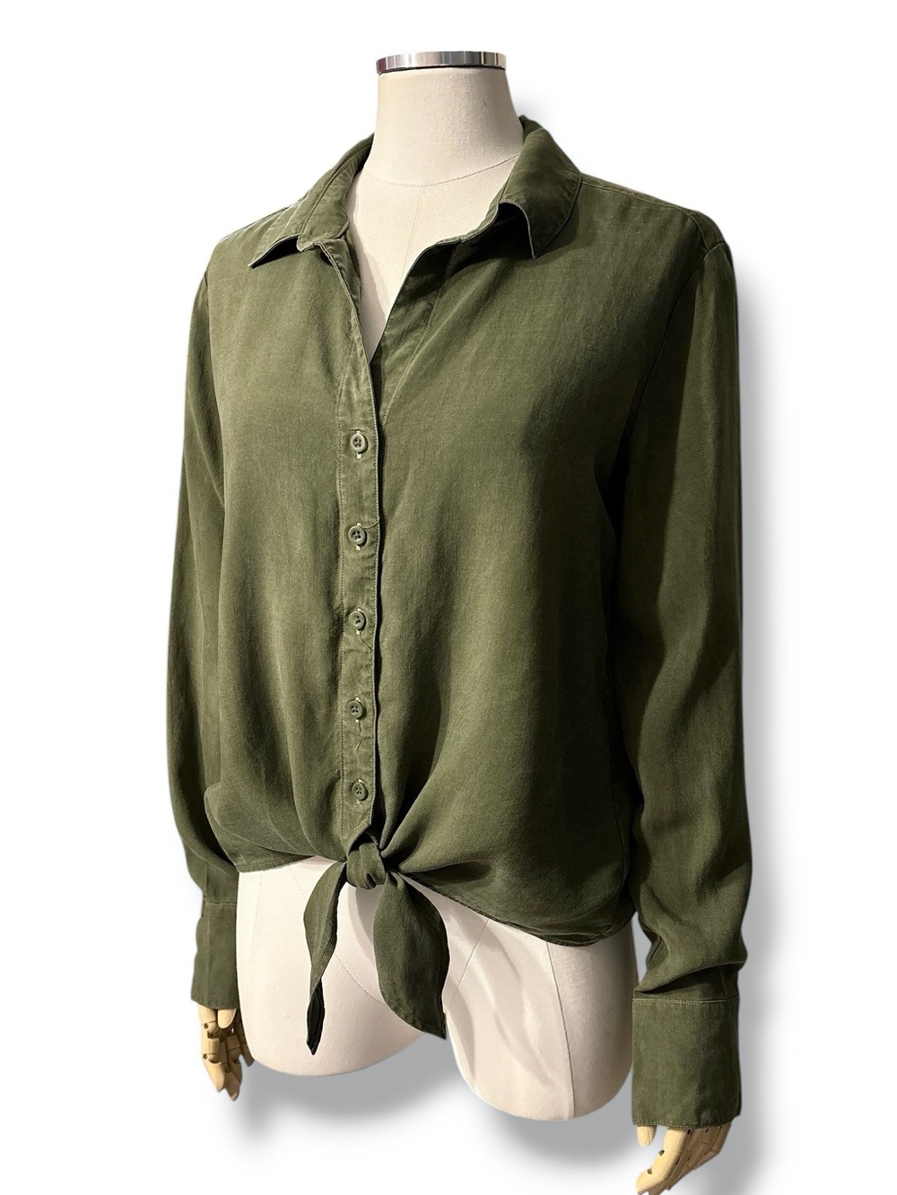 CLOTH & STONE x ANTHROPOLOGIE Faded Wash Olive Green Button Front Tied Hem Small